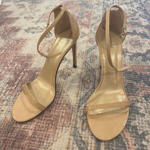 Stuart Weitzman Nude Patent Leather Ankle Strap Heels, 4.25” or 108mm, Size 9